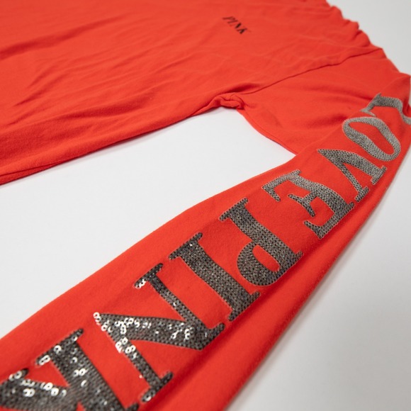 PINK Victoria's Secret Long Sleeve T-Shirt Love Sequin Red Women's Top‎ Medium - Picture 5 of 14